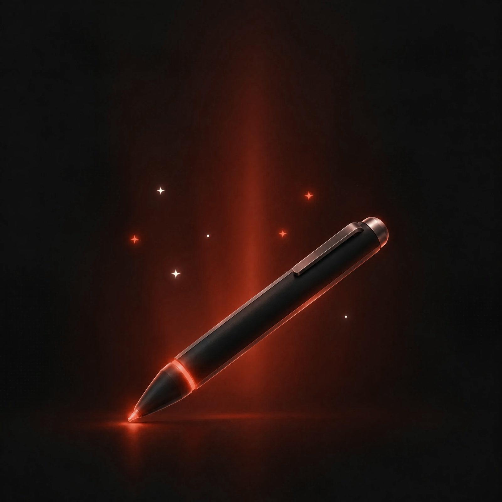 Stylo à pointe lumineuse qui souligne le titre : le copywriting
